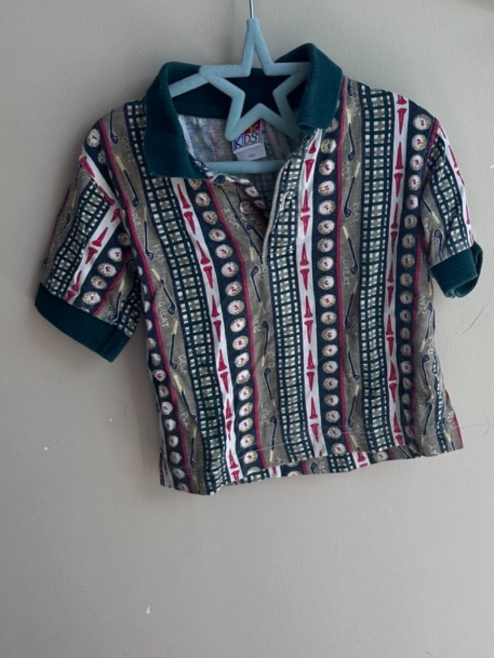 ⛳️💛 Vintage McKids Golf Print Polo Tee – Gold – Size 18M 💛⛳️